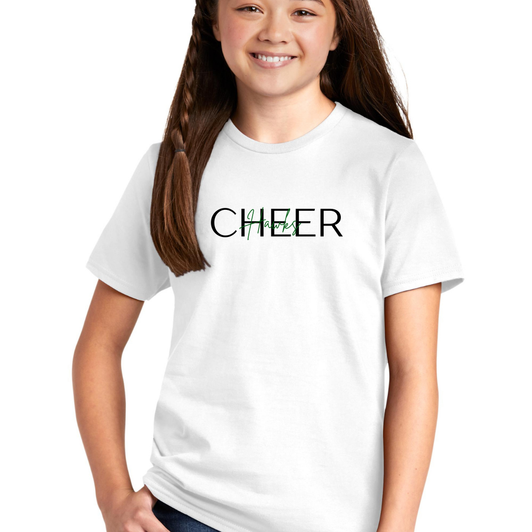 Hawks Cheer Cursive Tee - Adult and Youth sizes