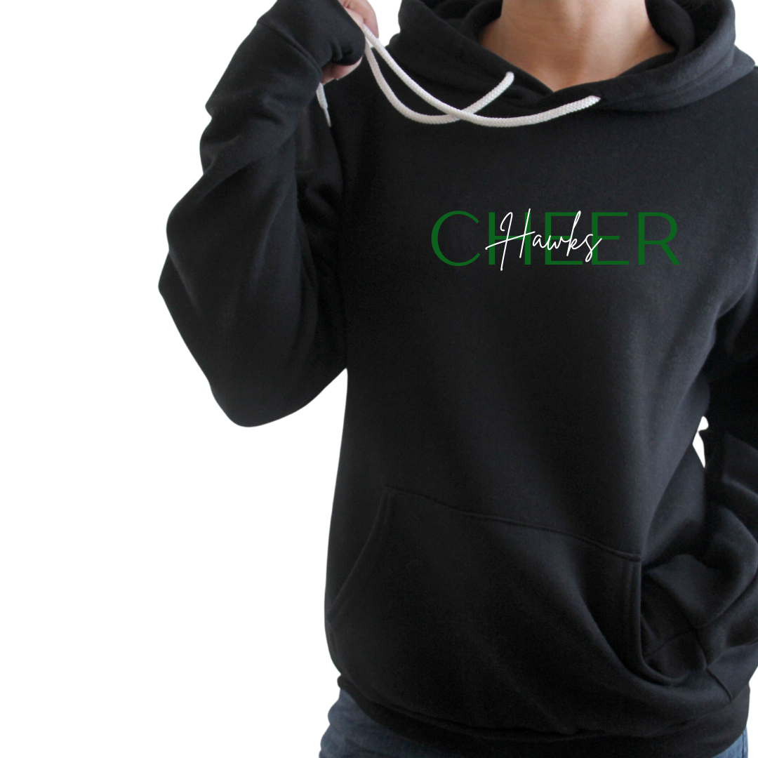 Hawks Cheer Cursive Hooded Sweatshirt - Adult and Youth sizes