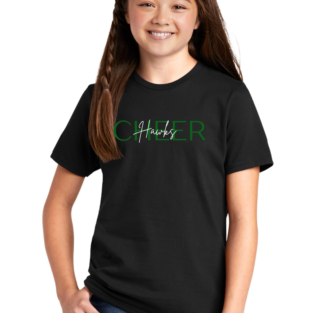 Hawks Cheer Cursive Tee - Adult and Youth sizes